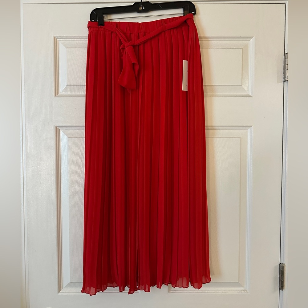 Blood Orange Pleated Midi Skirt